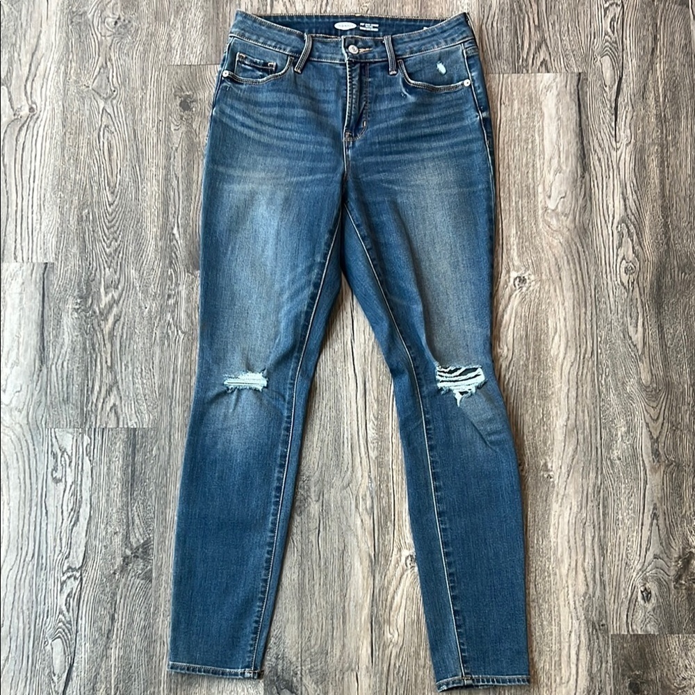 Old Navy Jeans Blue Denim Pop Icon Skinny High Rise Jeans Size 6 Distressed